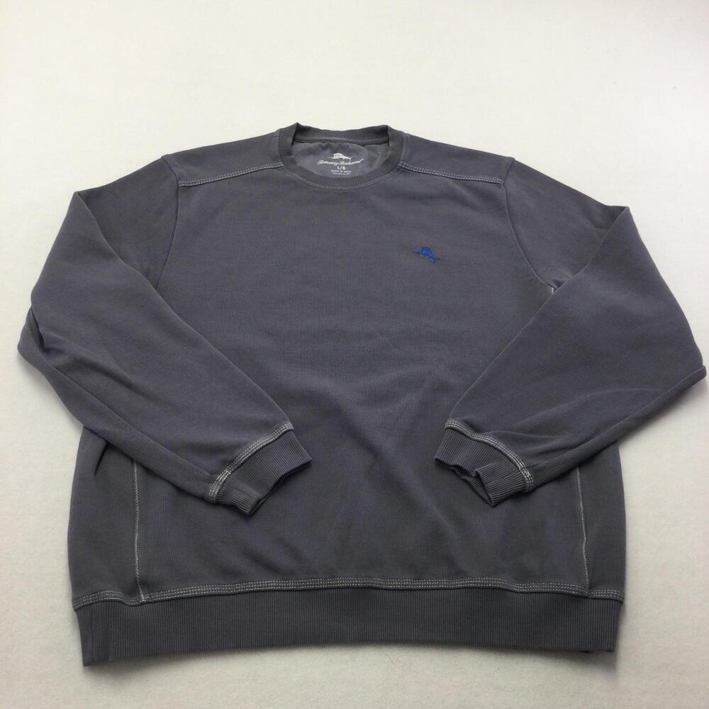 Tommy Bahama Sweatshirt Mens Large Gray Cotton Crewneck Pullover Marlin Logo